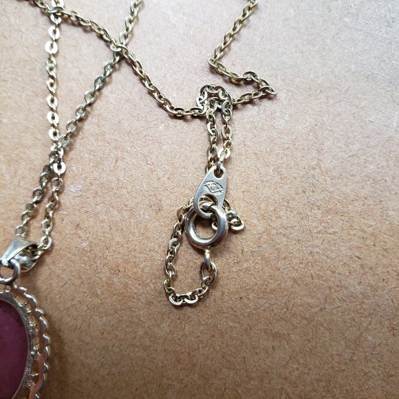 Vintage Gold Plated NS Pink Stone Pendant Necklace - Picture 4 of 4